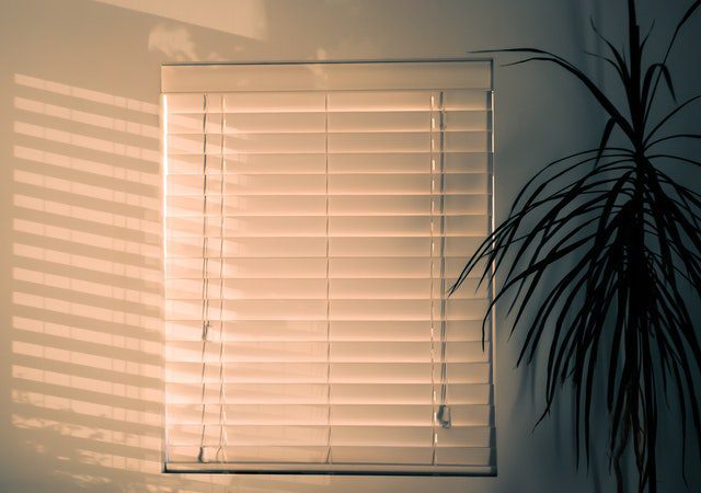 light shining through white window blinds